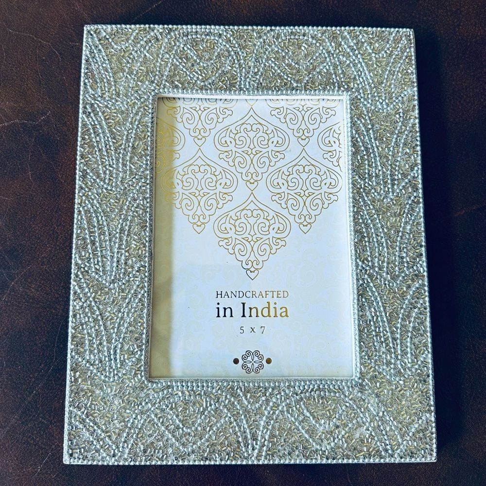 Silver Gold Beaded Boho Indian Picture Frame 5x7